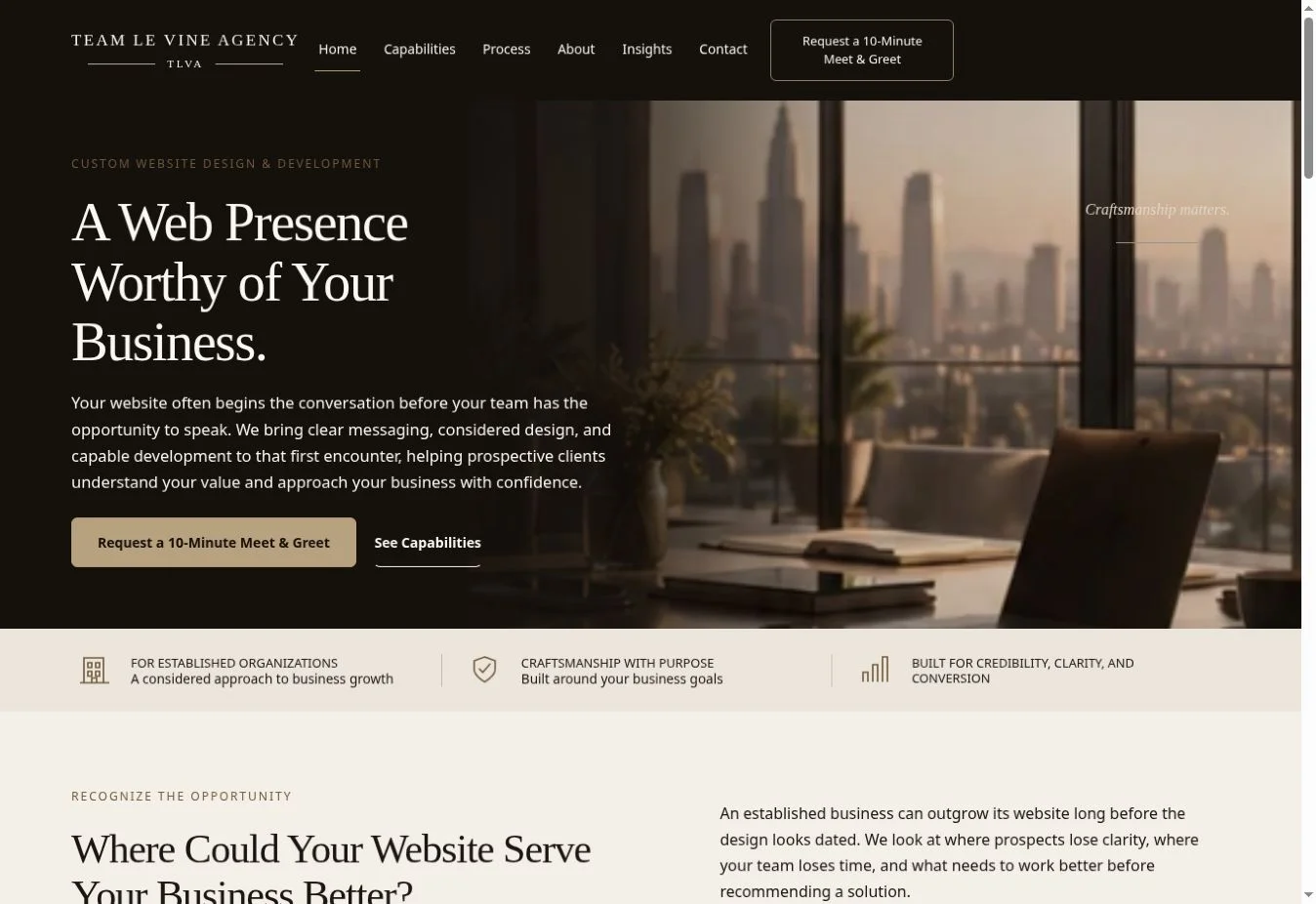 Actual desktop capture: the homepage opening introduces the Agency and its next step.